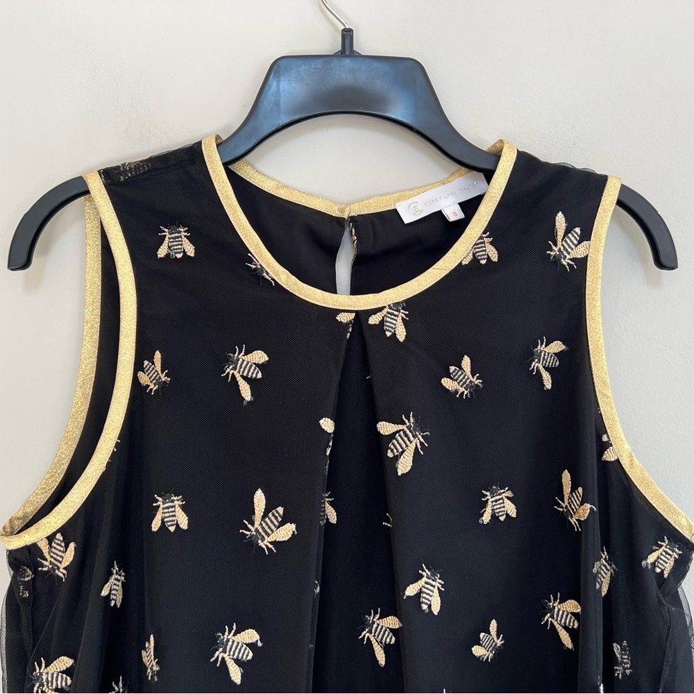 Corey Lynn Calter Dixie Embroidered Honey Bees Black and Gold Trapeze Dress, S - Picture 10 of 10